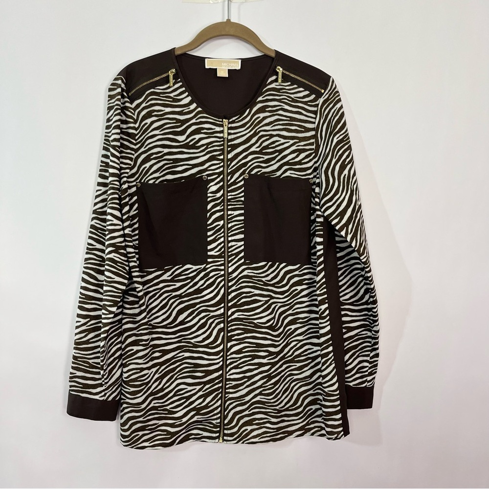 Michael Kors Animal Print Brown and White Zebra Print Front Pockets Sz Medium